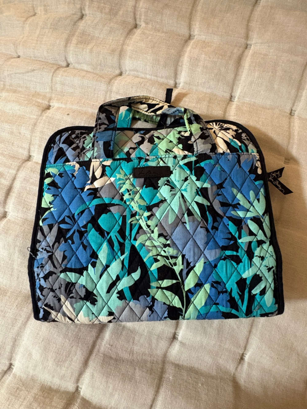 Vera Bradley Quilted Floral Laptop Tote in Teal, Aqua & Navy